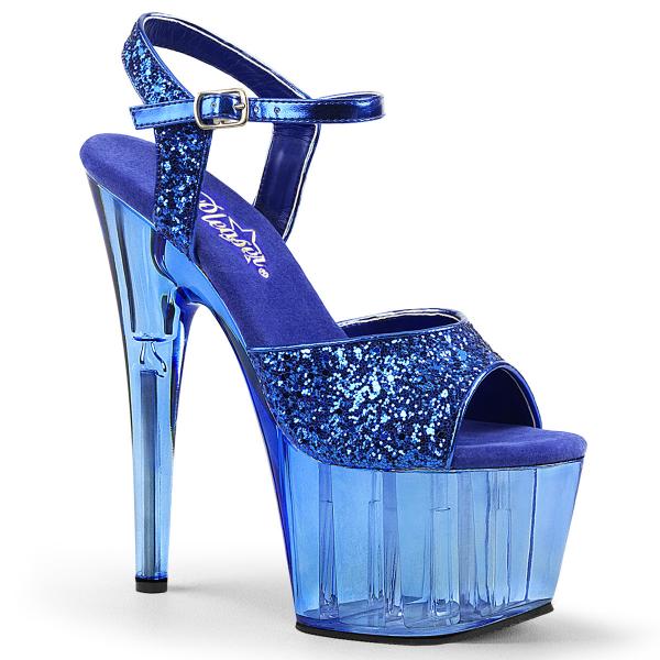 ADORE-710GT Pleaser High-Heels Plateau Sandaletten blau gefärbt Glitter