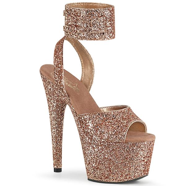ADORE-791LG Pleaser High-Heels Sandaletten breites Fesselband rosegold Glitter