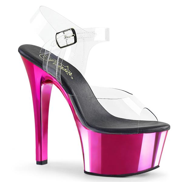 ASPIRE-608 Pleaser High-Heels vegane Plateausandaletten klar hotpink chrom