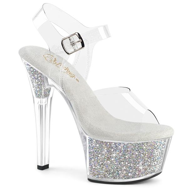 ASPIRE-608RSI Pleaser High Heels Plateausandaletten klar silber AB Strass gefüllt