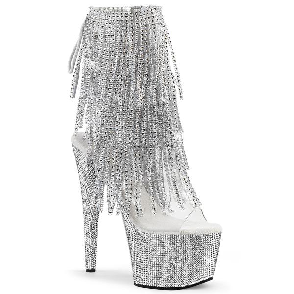 BEJEWELED-1017RSF-7 Pleaser vegan platform open toe heel ankle boot rhinestone fringe clear silver