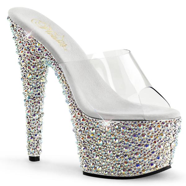 BEJEWELED-701MS Pleaser High-Heels Plateaupantoletten klar silber Multistrass