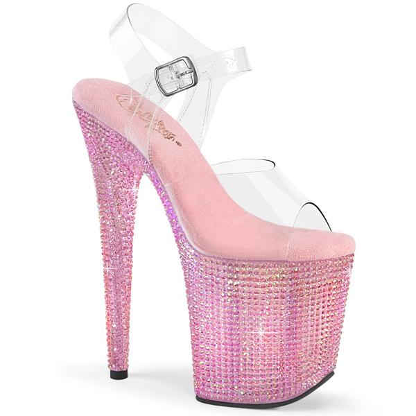 BEJEWELED-808RRS Pleaser Damen High Heels Plateausandaletten klar babypink Strass
