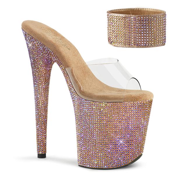 BEJEWELED-812RS Pleaser high heels sandal platform slide clear rose gold multi rhinestones