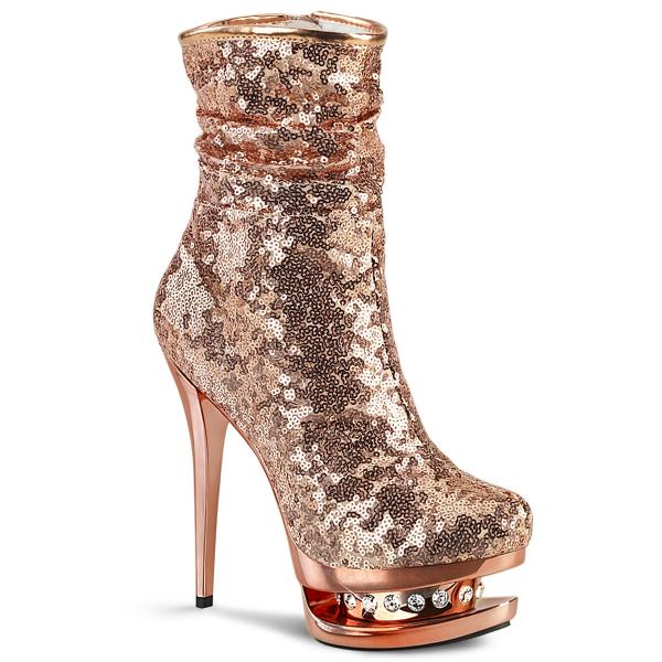 BLONDIE-R-1009 Pleaser high heels dual platform ankle boot rose gold chrome sequins rhinestones
