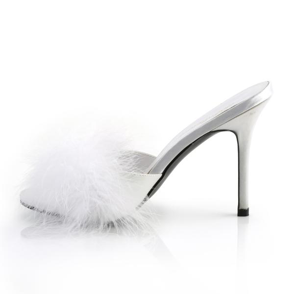 CLASSIQUE-01F Fabulicious high heels peep toe marabou fur slipper white - Schuh-GroÃhandel B2B 