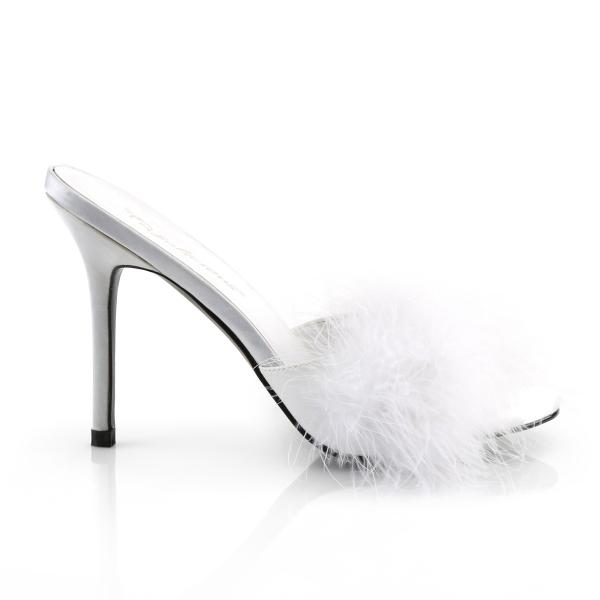 CLASSIQUE-01F Fabulicious high heels peep toe marabou fur slipper white - Schuh-GroÃhandel B2B 