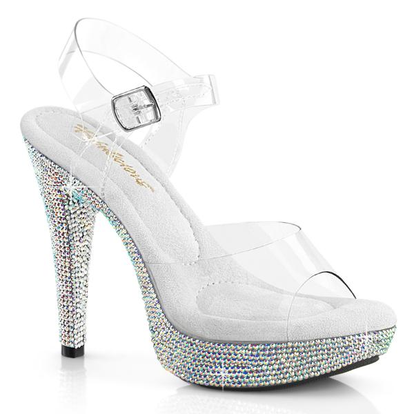COCKTAIL-508DM Fabulicious high heels platform ankle strap sandal clear silver rhinestones