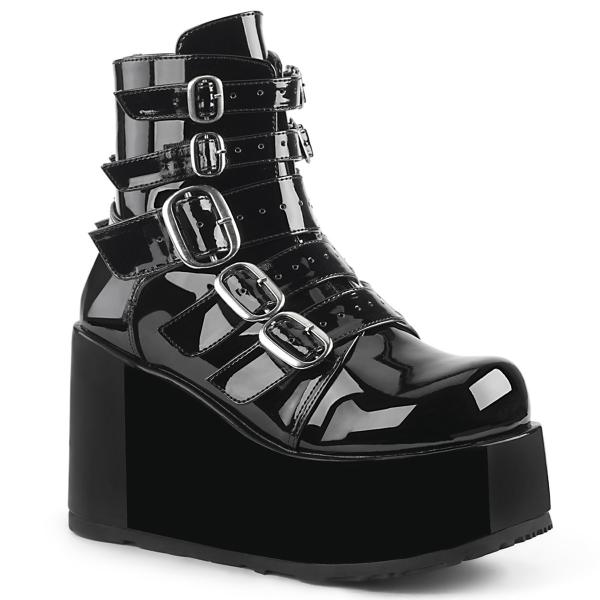 CONCORD-57 DemoniaCult gothic platform ankle boot black patent multi buckle straps