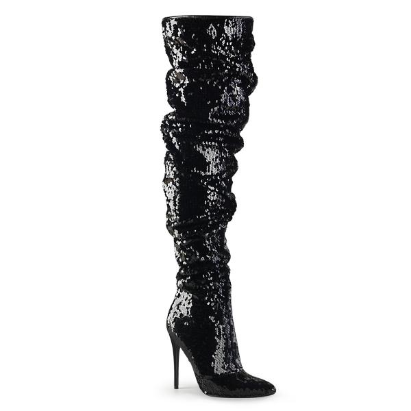 COURTLY-3011 Pleaser thigh high boot black sequins