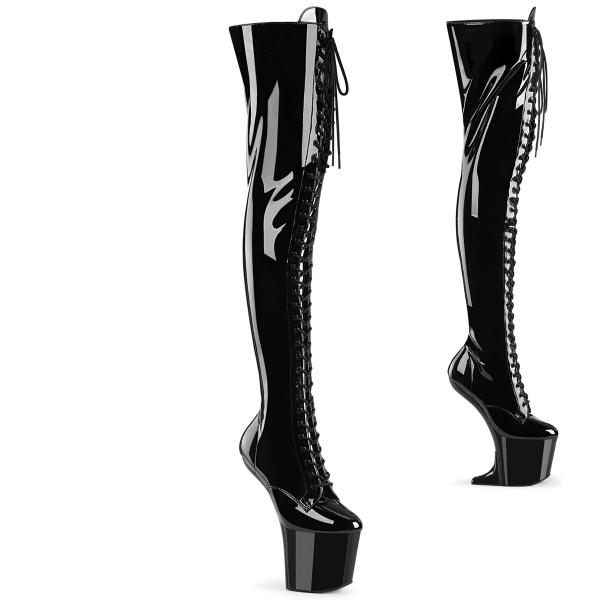CRAZE-3023 Pleaser high heels platform tigh high boot mini wedge boot black patent