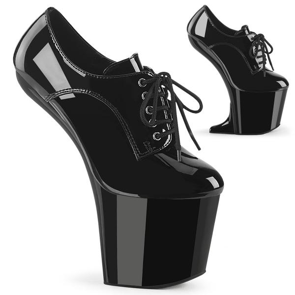 CRAZE-860 Pleaser vegan helless mini wedge platform oxford lace-up pump black patent