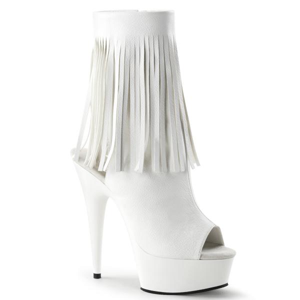 DELIGHT-1019 Pleaser High Heels Peep-Toe Plateaustiefeletten weiß mit Fransen
