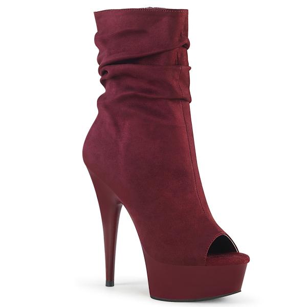DELIGHT-1031 Pleaser high heels crash-look platform peep toe ankle boots burgundy