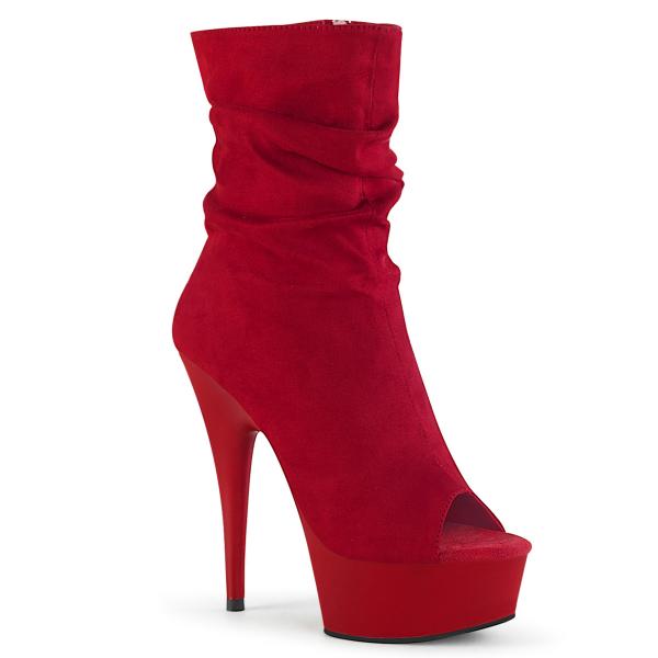 DELIGHT-1031 Pleaser high heels crash-look platform peep toe ankle boots red