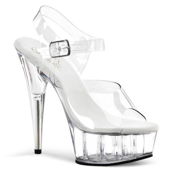 DELIGHT-608 sexy Pleaser High-Heels Plateausandaletten klar mit Lederinnensohle