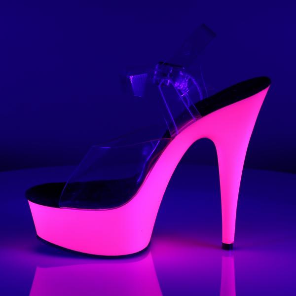 DELIGHT-608UV Pleaser High Heels platform sandal clear neon pink uv reactive