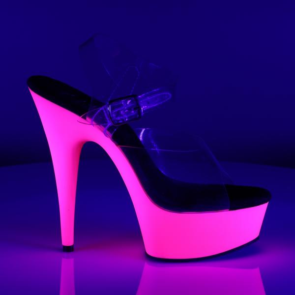 DELIGHT-608UV Pleaser High Heels platform sandal clear neon pink uv reactive
