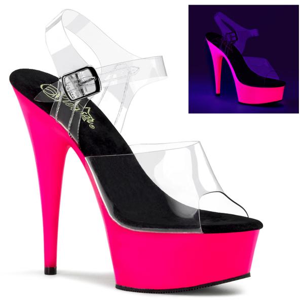 DELIGHT-608UV Pleaser High Heels platform sandal clear neon pink uv reactive