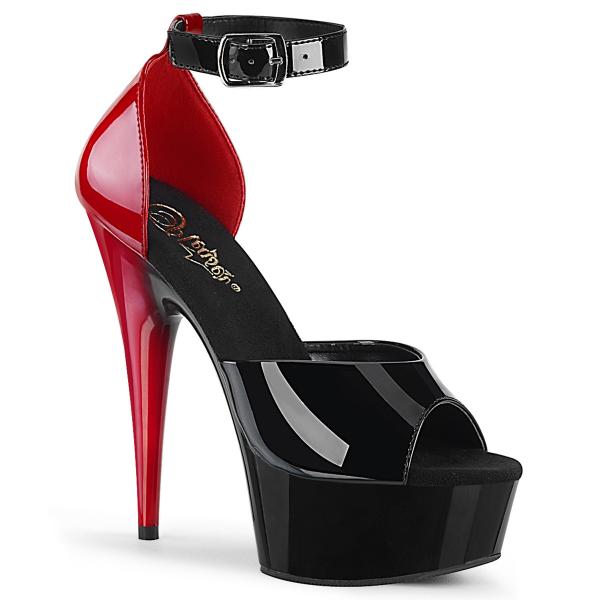 DELIGHT-617 Pleaser High Heels platform ankle strap sandal black-red patent black