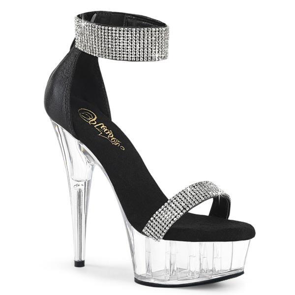 DELIGHT-641 Pleaser high heels platform close back sandal black shimmery fabric clear