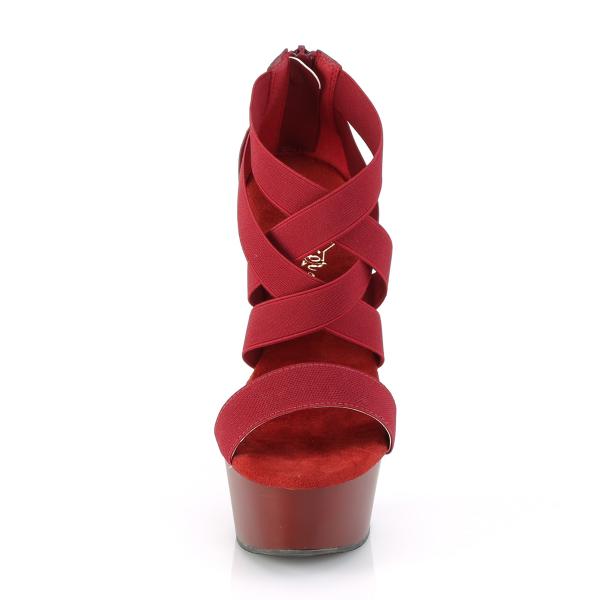 DELIGHT-669 Pleaser High-Heels Sandaletten burgund Lederoptik mit Elastikbändern