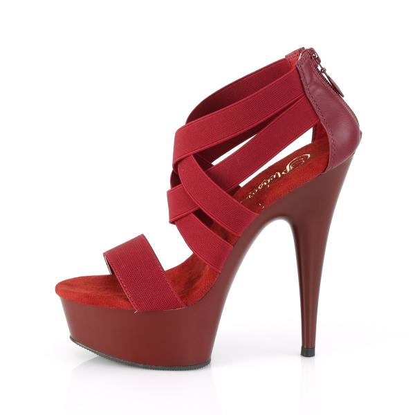 DELIGHT-669 Pleaser High-Heels Sandaletten burgund Lederoptik mit Elastikbändern