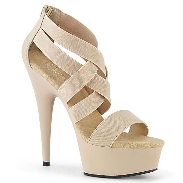 DELIGHT-669 Pleaser high heels platform criss cross sandal elastic straps nude