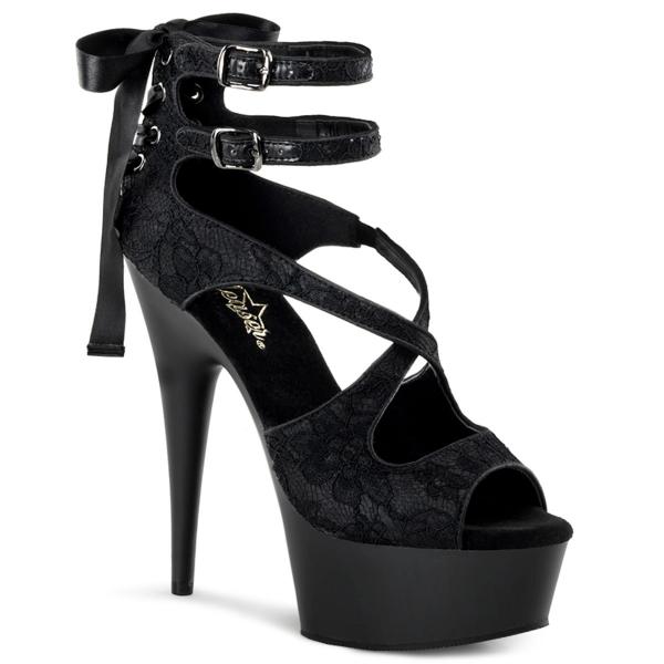 DELIGHT-678LC Pleaser high heels platform criss cross double ankle strap sandal black satin-lace