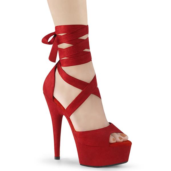 DELIGHT-679 Pleaser high heels platform criss cross ankle wrap sandal red suede