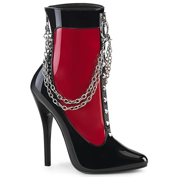DOMINA-1033 Devious Unisex High Heels Stiefeletten Ketten O-Ring Nieten schwarz rot Lack