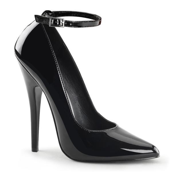 DOMINA-431 Devious high heels ankle strap pump black patent
