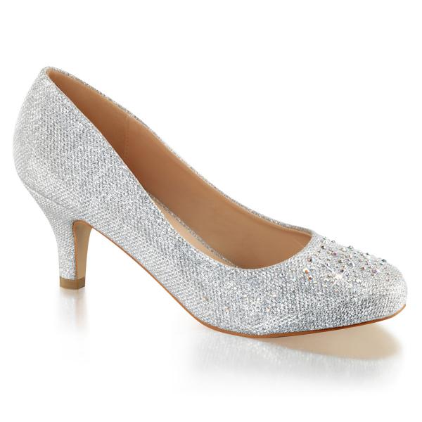 DORIS-06 Fabulicious Damen Plateau Kitten Heel Pumps silber Glitter Gewebe Strasssteinchen