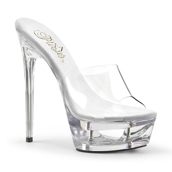 ECLIPSE-601 Pleaser ladies high heels slide leather innersole cut out platform clear