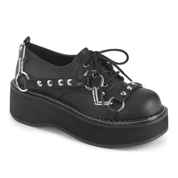 EMILY-32 Damenia vegan platform lace-up oxford shoe chain spike black matte