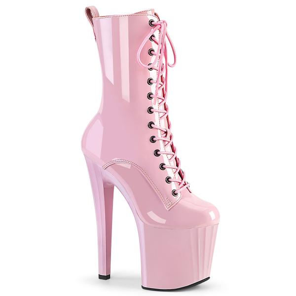 ENCHANT-1040 Pleaser high heels mid calf boot prismatic linear design baby pink patent