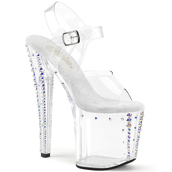 ENCHANT-708RS-02 Pleaser vegan high heels platform sandal pristmatic linear design clear rhinestones