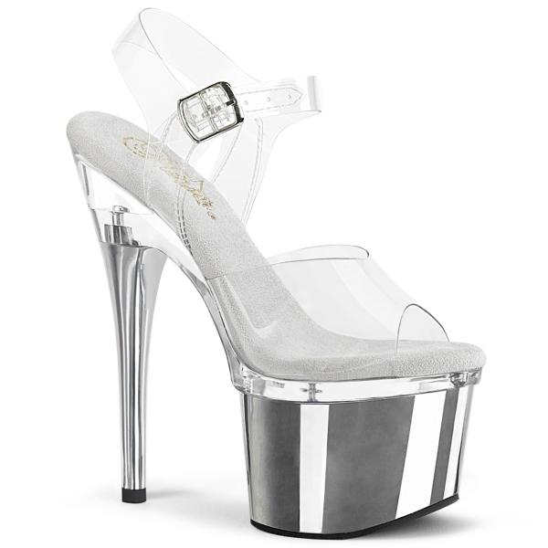 ESTEEM-708 Pleaser vegane Damen High-Heels Plateausandaletten klar silber Chrom