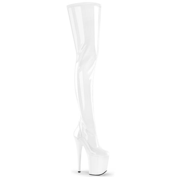 FLAMINGO-4000 Pleaser sexy platform stretch crotch boot high heels white patent