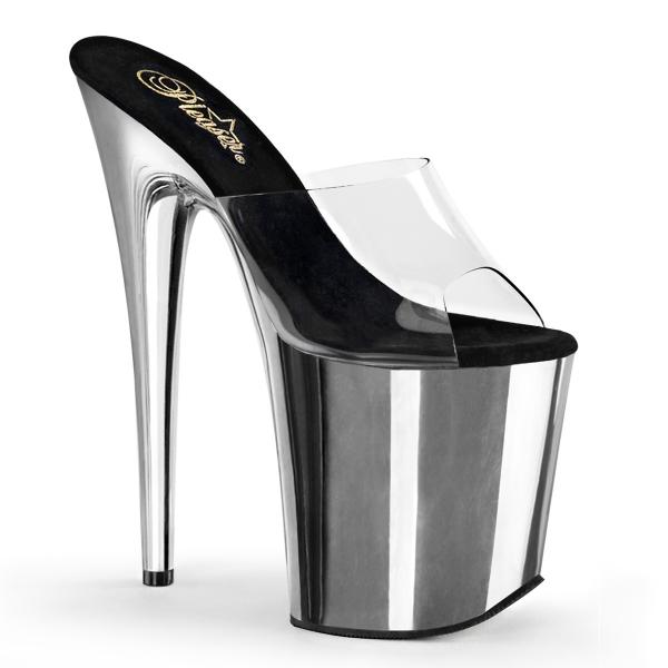 FLAMINGO-801 Pleaser high heels platform slide clear silver chrome