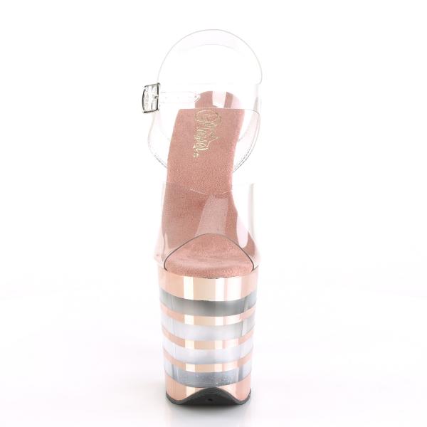 FLAMINGO-808CHLN Pleaser High-Heels Linien-Plateau Sandaletten klar rosegold Chrom