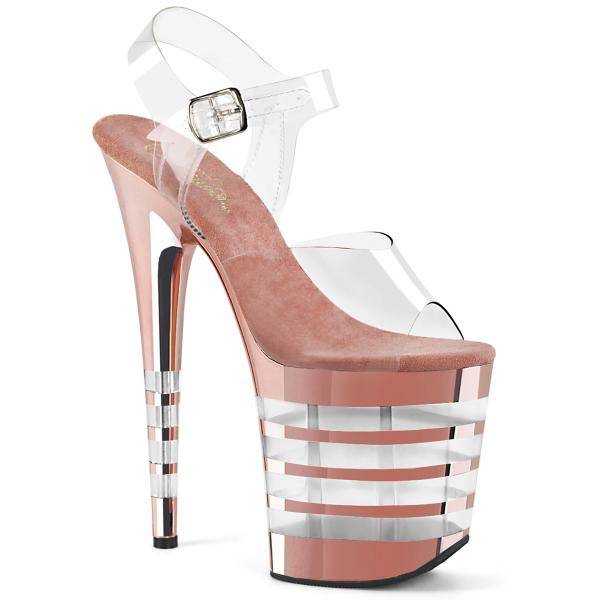 FLAMINGO-808CHLN Pleaser High-Heels Linien-Plateau Sandaletten klar rosegold Chrom