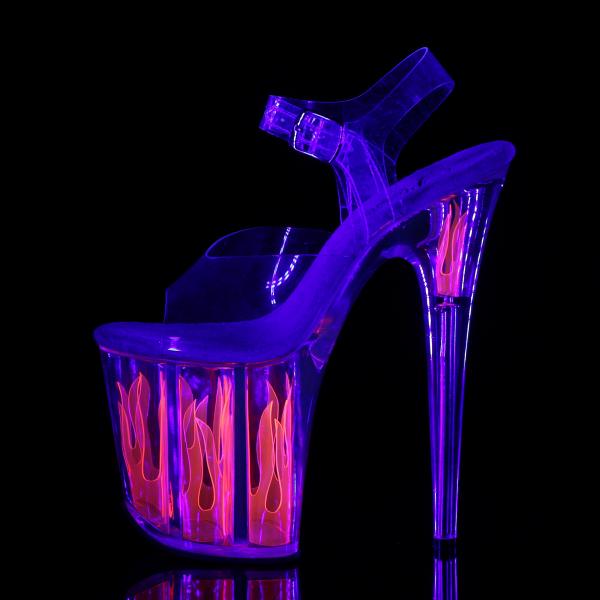 FLAMINGO-808FLM Pleaser high heels platform sandal clear hotpink flames