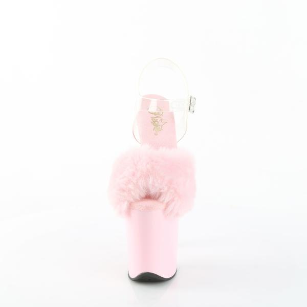 FLAMINGO-808CF platform ankle strap sandal clear baby pink fluffy faux fur