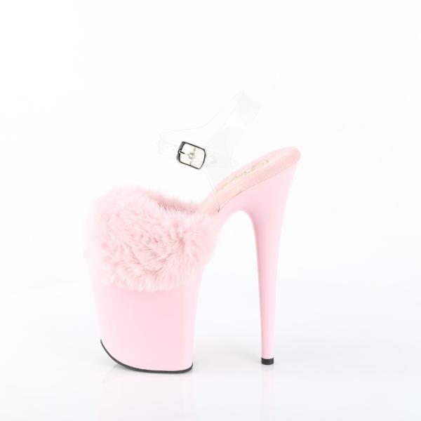 FLAMINGO-808CF platform ankle strap sandal clear baby pink fluffy faux fur