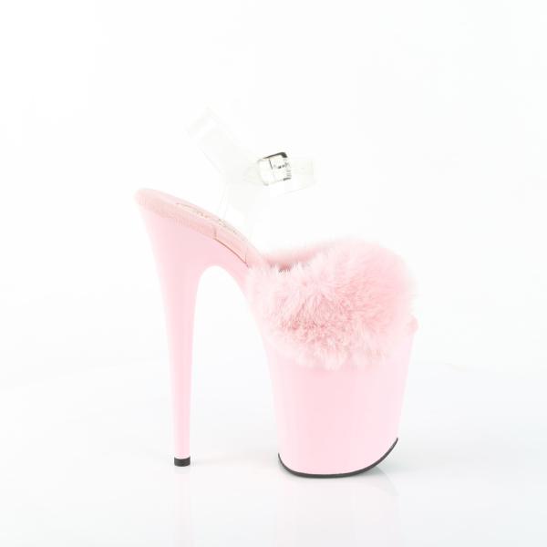 FLAMINGO-808CF platform ankle strap sandal clear baby pink fluffy faux fur