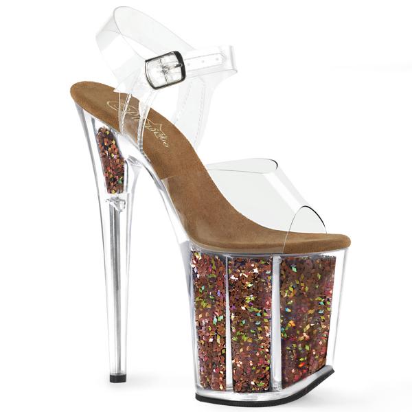 FLAMINGO-808GF Pleaser high heels platform sandal clear brown holographic glitter