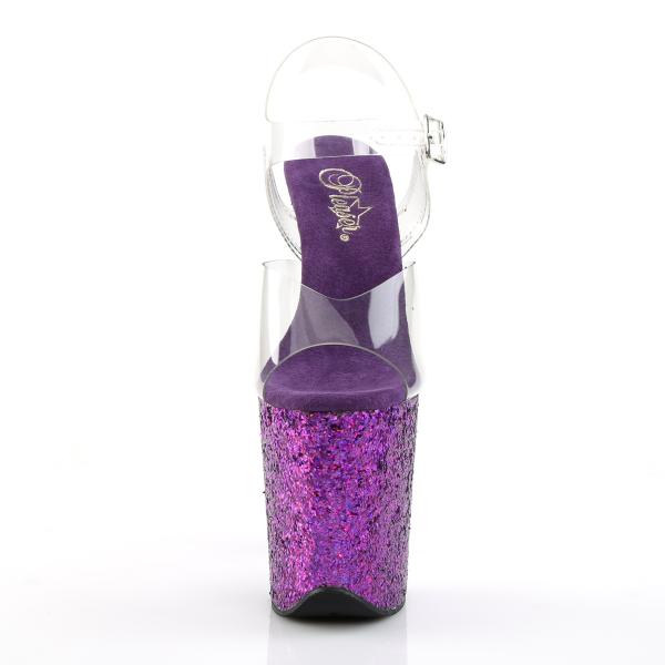 FLAMINGO-808LG Pleaser high heels platform sandal clear purple multi glitter