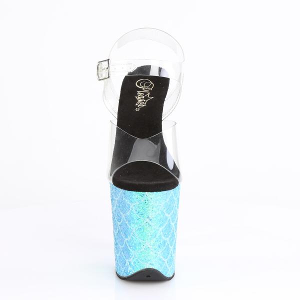 FLAMINGO-808MSLG Pleaser High-Heels Plateau Sandaletten klar aqua multiglitter