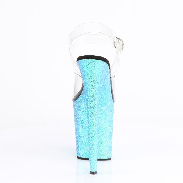 FLAMINGO-808MSLG Pleaser High-Heels Plateau Sandaletten klar aqua multiglitter